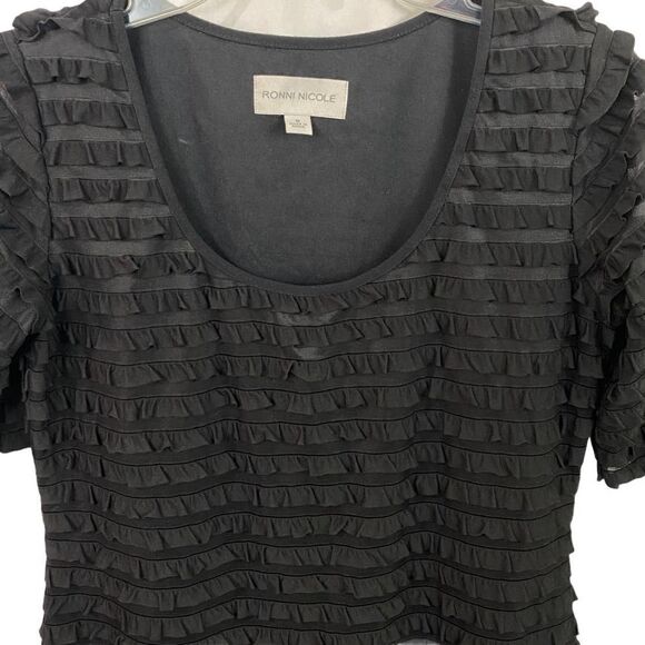 Ronni Nicole Black Scoop Neck Fringed Layered Dress Size 8 - Picture 3 of 9